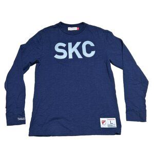 Mitchell & Ness Sporting KC Shirt Adult Large MLS Navy Blue Soccer Long Sleeve